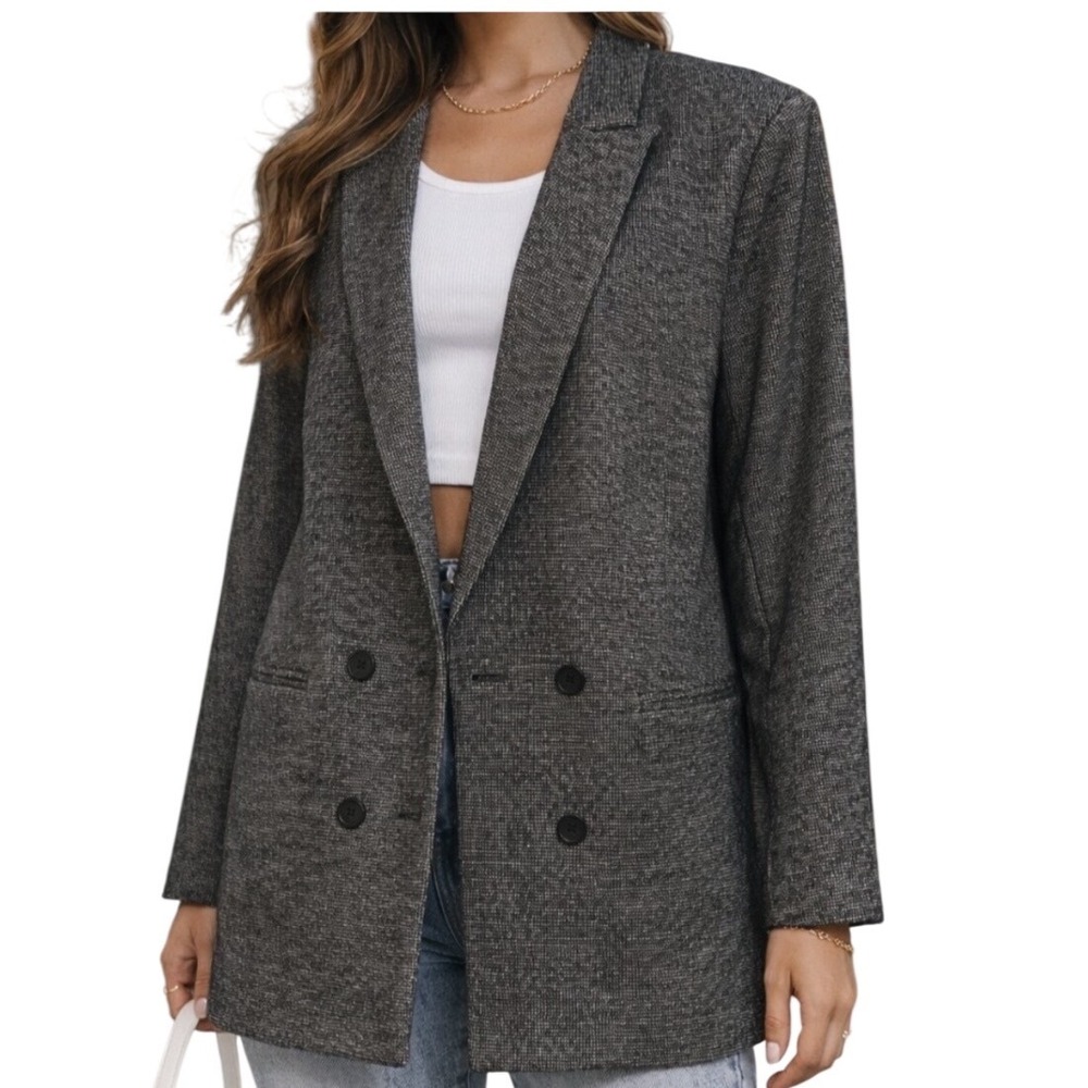 J. McLaughlin Charcoal Gray Double-Breasted Blazer Jacket